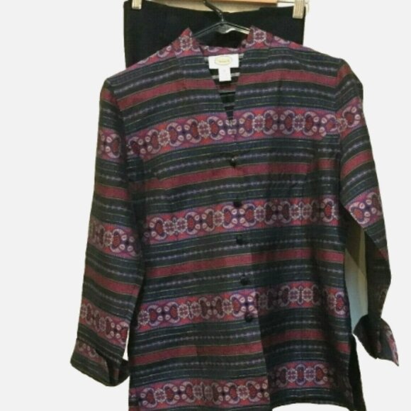 Talbots Womens Petites 4P Button Front Suit Jacket Top Blouse Silk Burgundy Navy - Picture 9 of 9